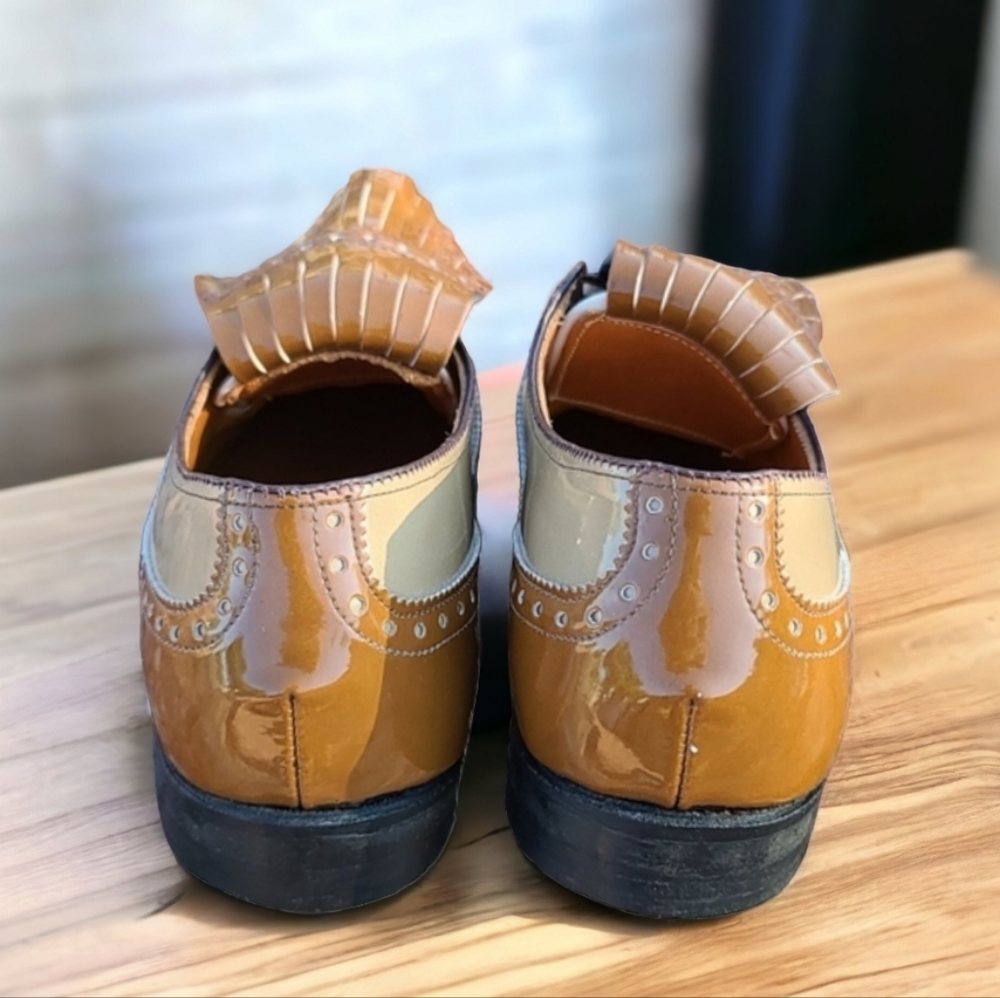 VINTAGE DUPONT CORFAM LADY EAGLE Golf Cleats 7 Spectator Kiltie Wingtip Loafers - Picture 13 of 16